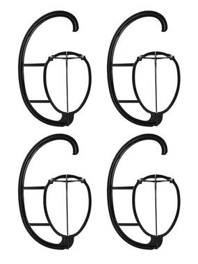 Hanging Wig Stands 4 Pack Black Plastic with Circular Fixing Ring For Storage
